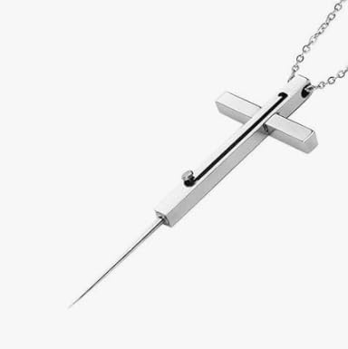 Self Defense Necklace for Personal Safety, Hidden Cross Pendant with Safety Lock, 21 Inch Stainless Steel Emergency Tool