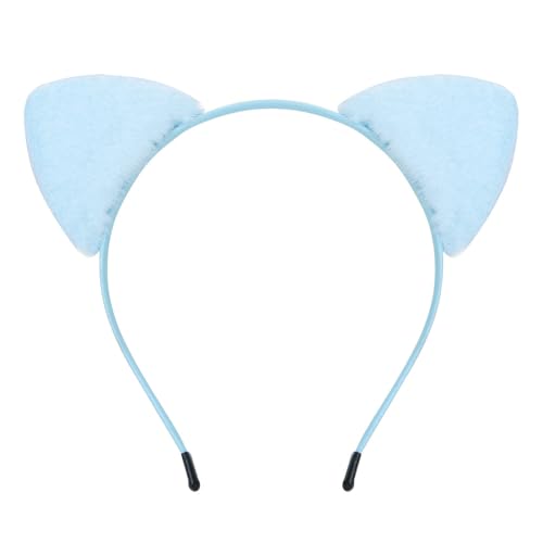 Black Cat Ears Headband Furry - Halloween Cat Woman Ears for Women Cat Costume Accessories Kitty Ears (Light Blue)