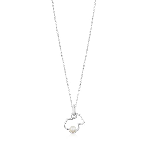 TOUS Collar de Plata de Primera Ley para Mujer con Motivo Oso de 1.6 cm con Perla, 45 cm de Largo, Clásico y Versátil, Colección Silueta
