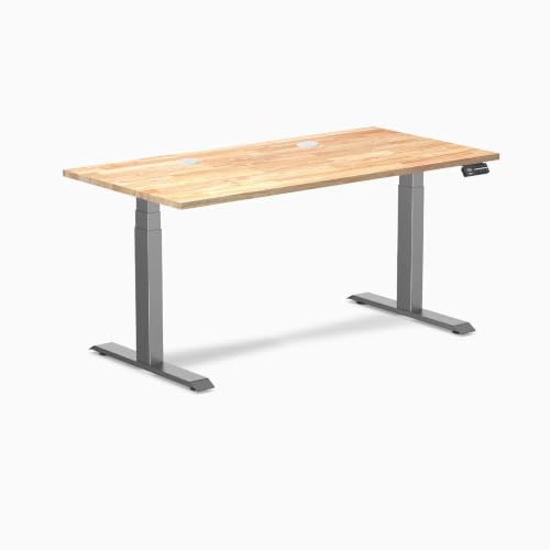 Image of Desky Dual Rubberwood Sit Stand Desk Natural Timber 48 inch Space Gray