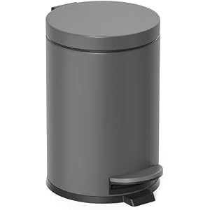 Cesun 1.2 Gallons Small Gray Trash Can, Bathroom Garbage Can with Lid and Foot Pedal, Mini Round Wastebasket for Bathroom, Bedroom, Office, 4.5 Liters / 1.2 Gallons, Gray