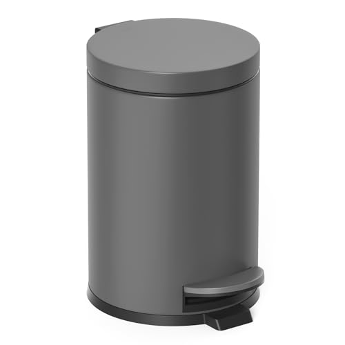 Image of Cesun 1.2 Gallons Small Gray Trash Can, Bathroom Garbage Can with Lid and Foot Pedal, Mini Round Wastebasket for Bathroom, Bedroom, Office, 4.5 Liters / 1.2 Gallons, Gray