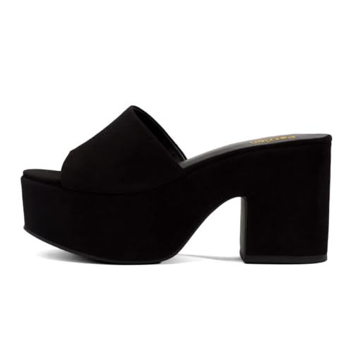 Pazzion Women's Open Toe Platform Slide Sandals Slip On Chunky High Heel Backless Mules Slippers Comfortable Daily Outdoor Shoes Size 4-16 US2