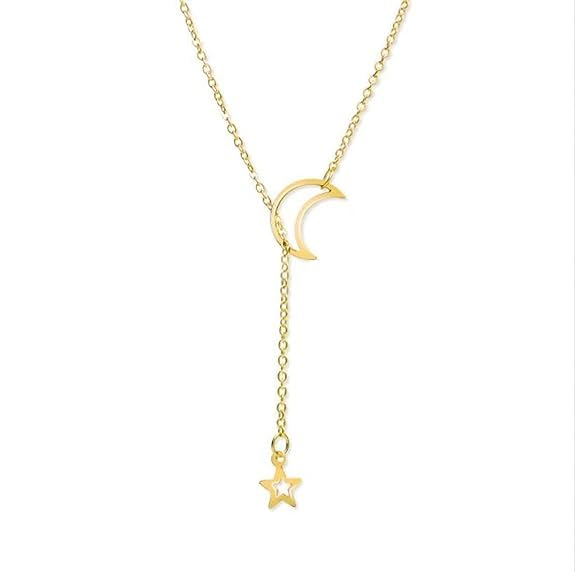 Stylish N Gorgeous Non-Precious Metal Moon Star Long Chain for Girls & Women; Trendy Hollow Moon Star Pendant Link Chain Necklace (Gold) (B0D2DHSLTS) Amazon Price History, Amazon Price Tracker