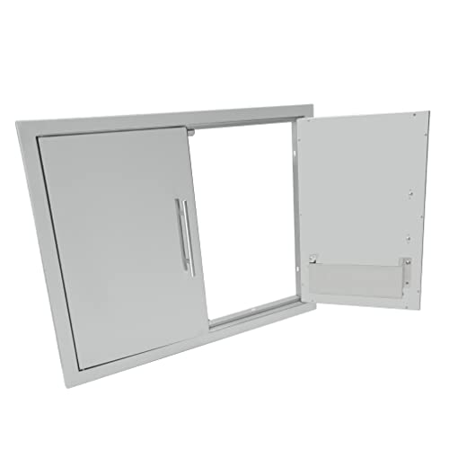 Stanbroil Bbq Access Door 31W X 25H Inch, Stainless Steel Outdoor Kitchen Double Doors With Paper Towel Holder And Storage Shelf, Grill Door Flush Mount For Bbq Island And Grilling Station #TOP3