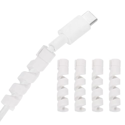 uxcell 24Pcs Charger Cable Protector, Silicone Flexible Spiral Cable Saver, Wire Cord Organizer Wrap Accessories for Cell Phone Headphone Laptop Earphone Mouse, White