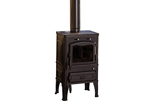 FUNDICIO - Poêle à bois LAVA 12,5 kW | Style classique, triple combustion, verre KERAGLASS, Classe A+ | Chauffe jusqu’à 250 m³, structure 100% fonte