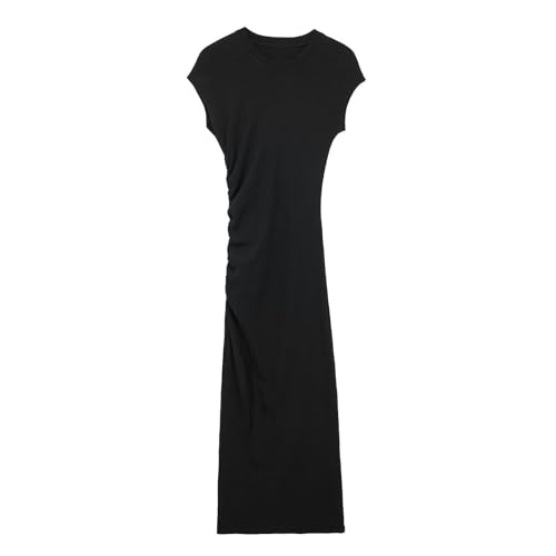 Robe tricotée à drapé latéral simple vêtement de printemps blanc taille M