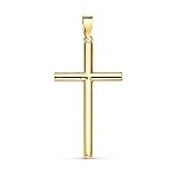 Colgante cruz oro 18k palo liso 29mm. redondo hueco unisex