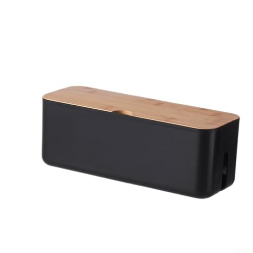 Caja de gestión de cables, caja de gestión de cables con tapa de madera, organizador de regletas de plástico, caja de conexiones para ocultar cables y regletas, 30 x 10,8 x 10,8 cm (negro)