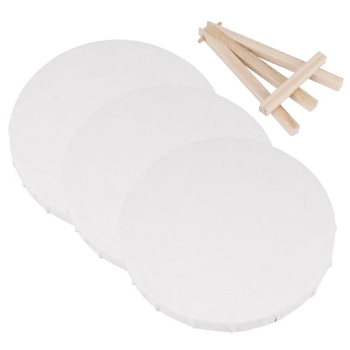STOBAZA 4 piezas Marcos Redondos para Pintura Tablero Lienzo con Mini Caballete de Madera para Estudiantes y Aficionados para Óleo y Témpera Portátil