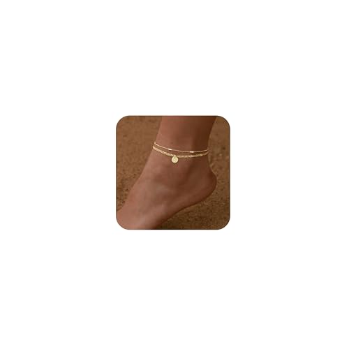 Image of Initial Ankle Bracelets for Women 14K Gold Plated Dainty Layered Round Letter Anklets Beach Jewelry Gift