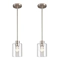 Brushed Nickel Pendant Lights,Modern Farmhouse Pendant Light,Light Fixture Kitchen Pendant Mini Hanging Light for Sink Island,Adjustable Height,Home Décor Lighting (Brushed Nickel 2 pack Stem Rod)