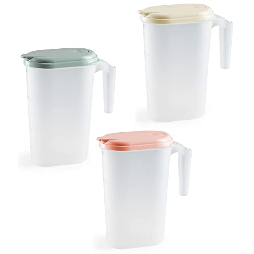 K&G PF124761_x3 Saftkrug 3er Set 1,6 Liter Mint, Rosé & Taupe mit Deckel Kunststoff BPA frei Wasserkrug Wasserkanne Kunststoffkrug Wasserkaraffe Saftkaraffe