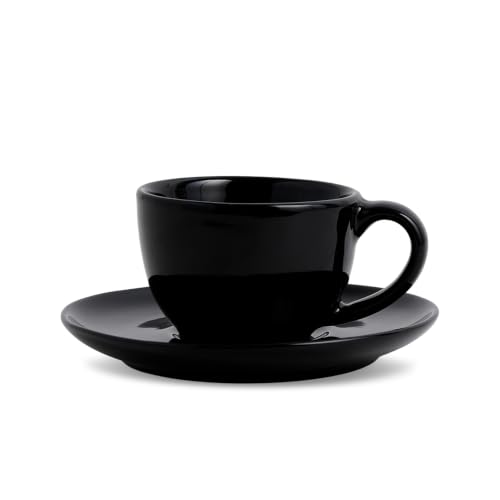 Image of Shay Ceramic Espresso Cup Set, Set of 2, 100ml, Black | Espresso Cup and Saucer | Glossy Finish | Espresso Cup Ceramic | Espresso Cups Small | Microwave Safe (Espresso Set, Black)