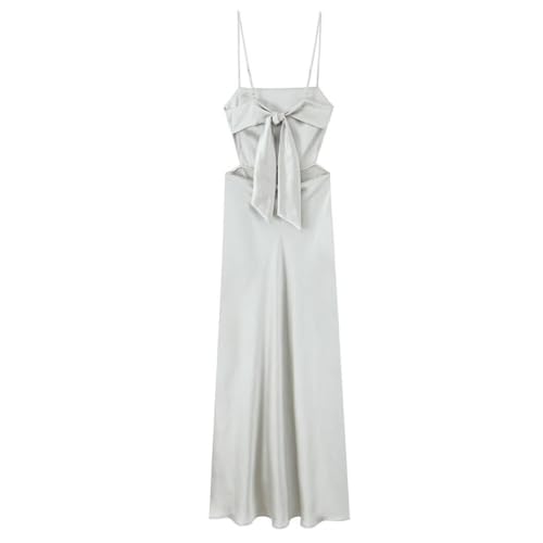 Vestido largo de satén sin mangas con espalda descubierta para mujer 2