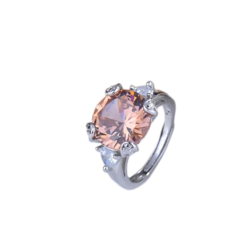 WEROFY women Adjustable Rings,anxiety ring,New Morganite Champagne Color 3 Carat Moissanite Gemstone Wedding Engagement Ring For Women 925 Silver Jewelry (Color : Onecolor, Size : 7)