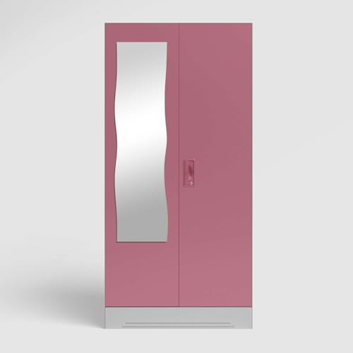 Image of Interio by Godrej Almirah Slimline 2-Door Steel Almirah, Cupboard for Clothes (Royal Ivory and Dusty Rose), 1-Year Warranty, 1 Locker, 4 Shelves and Curvilinear Mirror