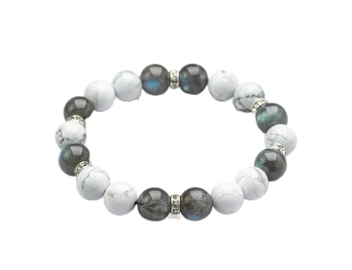 [京珠堂] 天然石 メンズ ブレスレット ハウライト ラブラドライト ロードナイト (16.5～17cm, ラブラドライト)