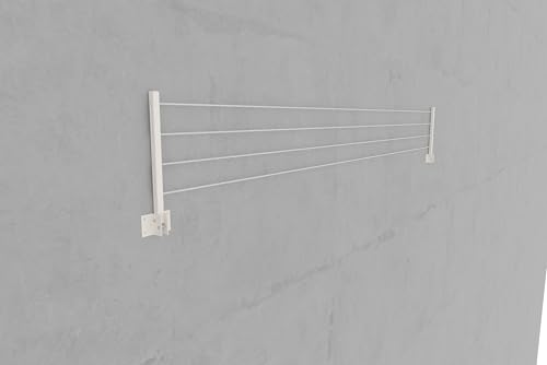 Image of BonKaso Powder Coated Metal Cloth Drying Stand Foldable for Wall Mounted /Cloth Drying Rack /Clothes Hanger for Home Or Balcony with 40 Feet Rope and Fasteners Set (37.5D x 6.5W x 6.5H cm)