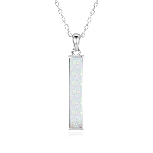 BEILIN Urn Necklaces for Ashes Sterling Silver Vertical Bar Pendant Necklace Cube Memorial Ashes Necklace Opal Cremation Urn Pendant for Women
