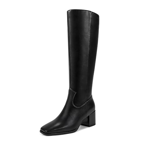 wetkiss Knee High Boots for Women GoGo Boots with Chunky Heel, Square Toe and Side Zipper Design Fashion Dress Boots
