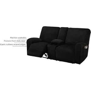 ULTICOR Reclining Love Seat with Middle Console Slipcover 8 Piece Velvet Stretch Loveseat Reclining Sofa Covers Thick Soft Washable Black