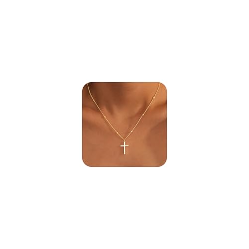 Poxtex Cross Necklace for Women Teen Girls Dainty 14K Gold Silver Plated Cross Choker Jewelry Non Tarnish Waterproof Cute Simple Small Necklace Christian Baptism Religious Faith Jewelry Gifts 16