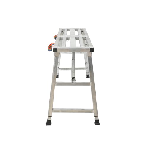 Cozyel Arbeitsplattform Arbeitsbühne Alu Leiter Bis 200kg Höhenverstellbar 60-90cm, Klappbare Tragbare Gerüst Arbeitsgerüst, Arbeitsbühne mit Plattform Werkbank Klappleiter für Haus & Werkstatt