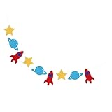 FRCOLOR Banderín Colgante de Fieltro para Cumpleaños Ñiño, Decoración de Fiesta Temática Espacio Estrellas y Cohete, Adorno Colgante para Pared y Techo, Banderines de Cumpleaños Infantil