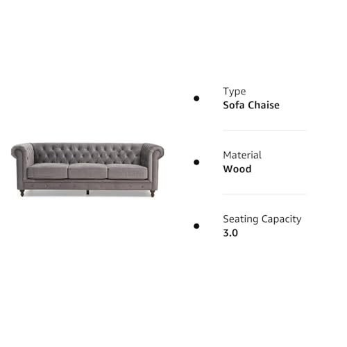 Image of Modern and Stylish 3 Seater Chesterfield Luxury Sofa with Valvet and Fabric Comfortable Sofa for Living Room, Dining Room, Hallway, and Office-(Grey).