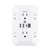 Addtam Surge Protector Outlet Extender, 6-Outlet Splitter with 4 USB Wall Charger(PD 20W), Multi Plug Wall Outlet 1800J Power Strip for Home Office Dorm Room Essentials