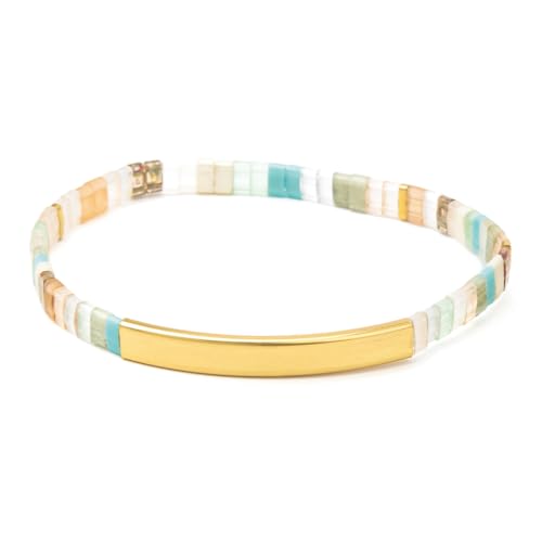 Scout Curated Wears - Good Karma Miyuki Bracelet - One Of A Kind - Mint/Peach/Gold