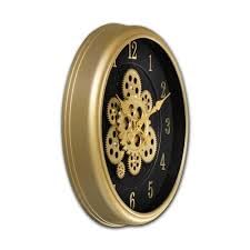 Image of Time Sync Designer Wall Clock | with Moving Gear Mechanism | Gold (Diameter -15.5 Inches)