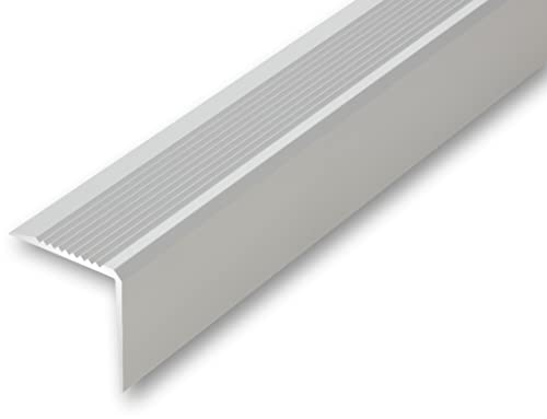 NALine® Treppenwinkel 53 x 53 x 1000 mm silberfarben gebohrt inkl. Montageset Treppenkantenprofil Treppenkante grob gerieft, stabil und rutschhemmend Innenmaß 50 x 50 mm