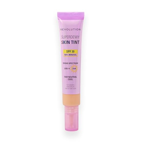 Revolution Superdewy SPF30 Skin Tint, Tinte Facial Ligero SPF 30 para Piel Sensible y con Tendencia Acneica, Cobertura Modulable, Vegano, Fair Neutral Cool, 28 ml