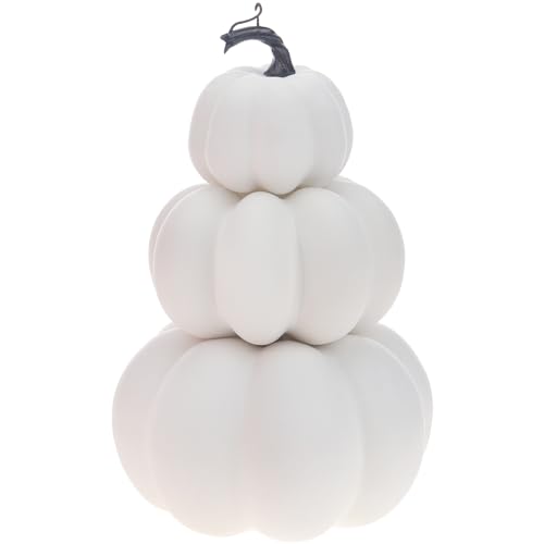 Gresorth 11.4 Inch Simulation White Pumpkin Stacked Decoration Artificial Fake Vegetable Tower Lifelike 3 Layers Display Wedding Restaurant Party
