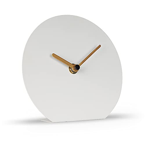 Soffee Design 6'' One-Piece Table Clocks Without Scale Modern Minimalist Style Decoration, Iron Silent Quartz Desk Clock Creative Ornaments, Battery Operated Non Ticking For Home, White #TOP20