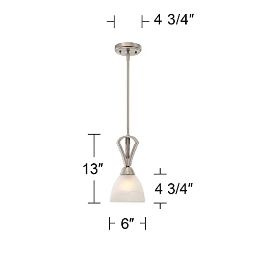 Possini Euro Design ZDP-1121/1 Milbury Satin Nickel Silver Mini Pendant Light 6 Inch Wide Modern White Alabaster Glass Shade Fixture For Dining Room House Entryway Bedroom Kitchen Island Hallway High Ceilings thumb #3