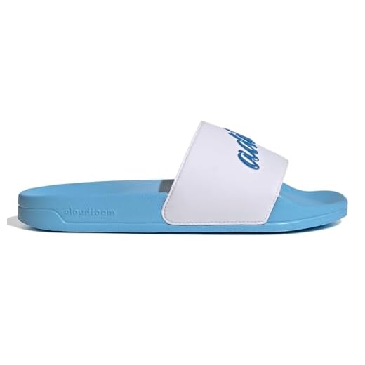 adidas Women's Adilette Slides Sandal, White/Blue Rush Met/Sky Rush, 7