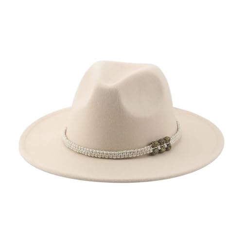 SOYNIA Fedora Trilby Filzhut Hut Hüte Für Damen Fedora Gefilzt Herrenhut Panama Lässig Vintage Western Cowboy Kette Breite Krempe 52–54 cm (Kinder) Beige