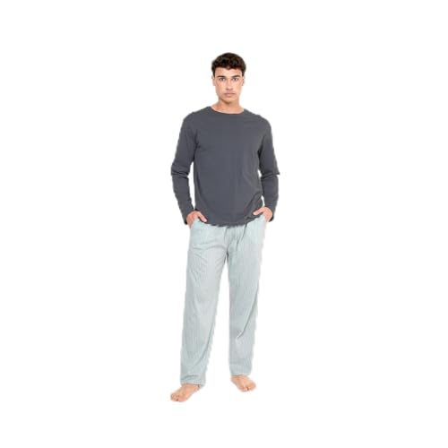 TRAMAS+ Pijama de Hombre Largo,100% Algodón, con Manga Larga y Pantalón Largo, Conjunto de Ropa para Dormir Entretiempo   L, Jupiter Azul Marino