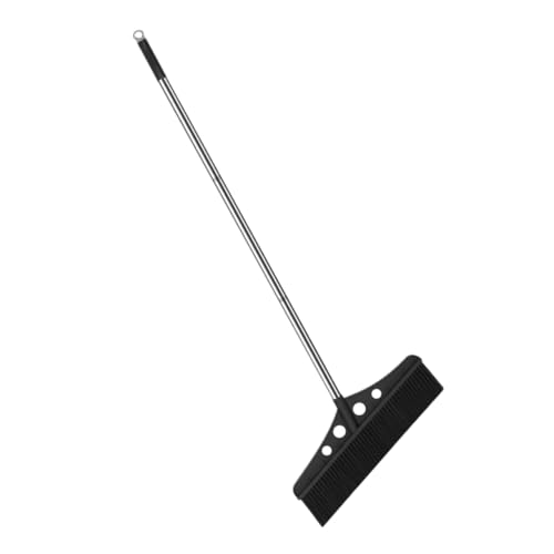 NOLITOY 広い黒色屋外用ほうき 耐久性に ステンレススチール製デッキブラシ 長柄付き 園や倉庫のコンクリート床掃除に 取り外し可能