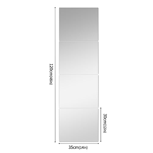 Image of JEOYOO HD Glass Rectangular Full Length Mirror Tiles- Set of 4,14'' x 12''-Silver Frameless Wall Decor for Bedroom,Home Gym Mirrors,Full Body Mirror Stickers,Large Wall Mounted Mirrors,Long Mirrors