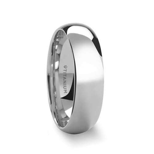 Roy Rose Jewelry Mens Titanium Domed Wedding Ring - Polished Finish Comfort Fit - 6mm Wide - Style name: PETERSON - Ring Size 7