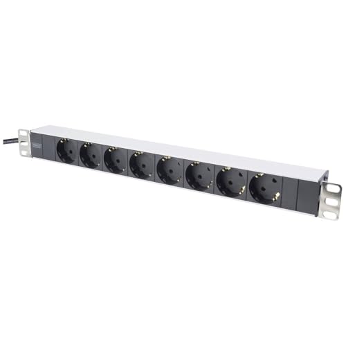 Steckdosenleiste 8fach 1HE 19Zoll 35Grad 16A 3600W grau RAL7035 ohne Schalter