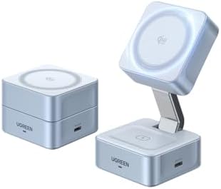 UGREEN MagFlow 25W Qi2.2 Wireless Charging Station, 2-in-1 Cube Magsafe Portable Charger, Magsafe Charger Stand Compatible with iPhone 17 Pro Max 16 15 14 13 12 (Includes 3FT Cable, No Adapter)