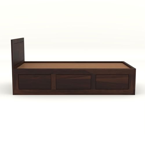 Image of Solid Sheesham Wood Single Size Bed with Box Storage for Bedroom Living Room Single Cot for Home Wooden Palang for Hotel (Walnut, Size 6 * 3)