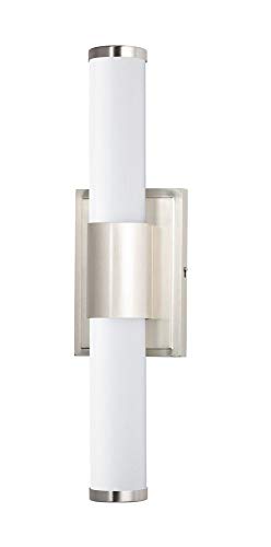 Image of Maxim Lighting Optic 18 inch 2-Light Bath Vanity Light | Satin Nickel Aluminum Finish | White Glass Shade | Transitional Indoor Light Fixture | Ideal for Bathrooms & Powder Rooms | 52114WTSN