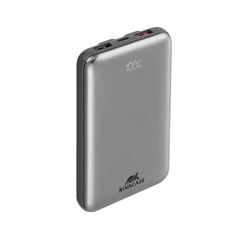 RIVACASE VA2611 Powerbank 10000 mAh, Externer Akku mit QC/PD 30W, Typ-C Eingang/Ausgang, 2 eingebaute Kabel, kompatibel mit iPhone, Samsung, Xiaomi u.a.